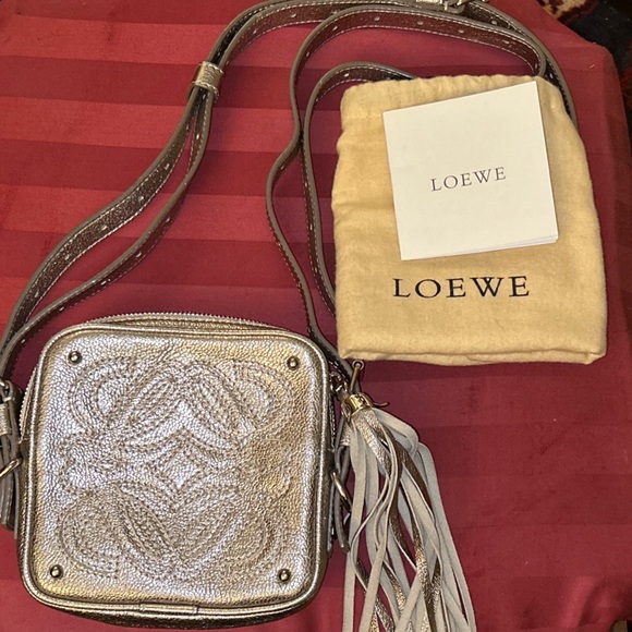 Loewe Handbags - LOEWE Metallic Anagram Crossover Goat skin Bag with fringes